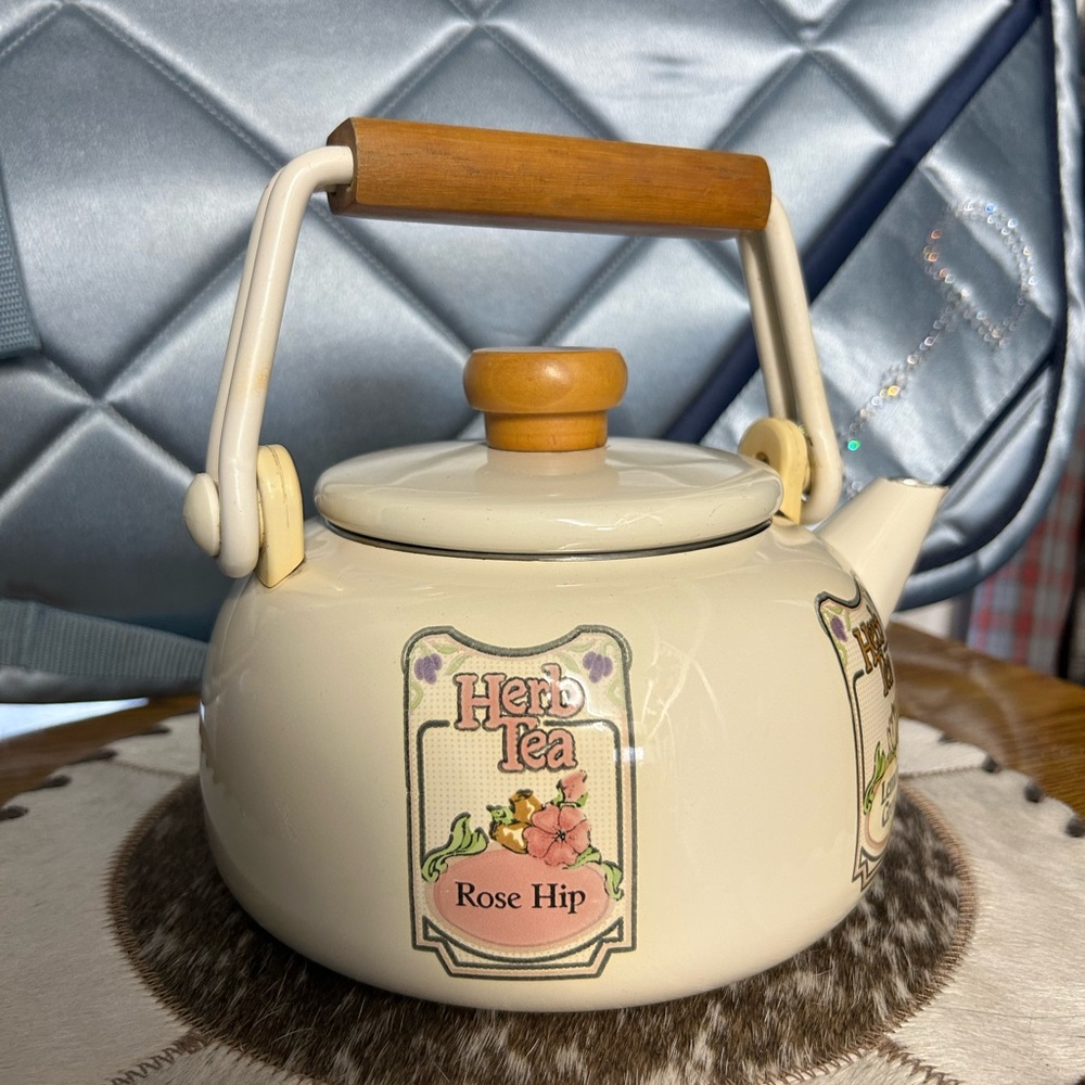 Vintage 80’s Herbal Tea Design Enamel Teapot